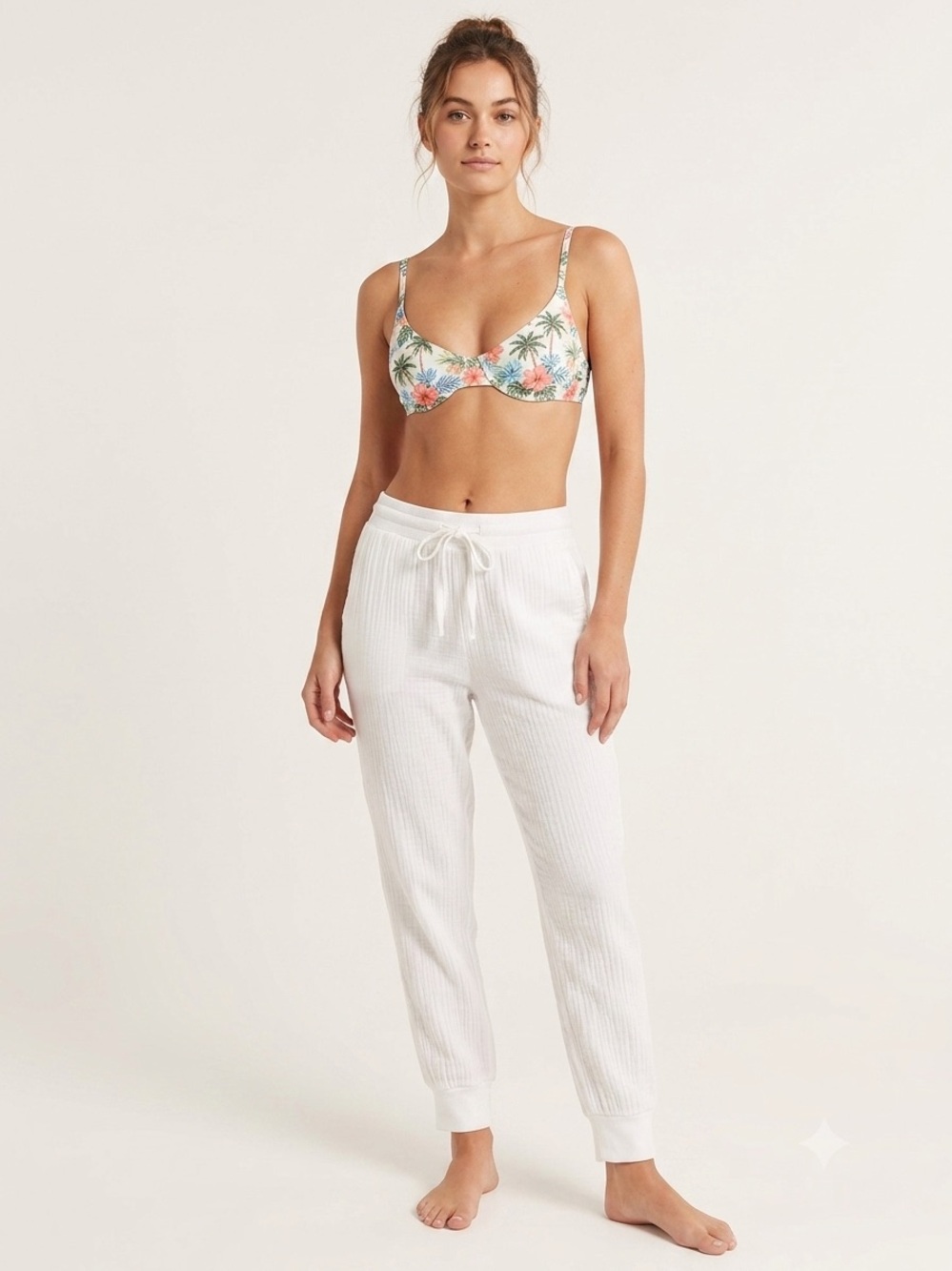 Elan Women’s White Gauze Casual Drawstring Jogger Swim Cover Beachy Pants SZ S